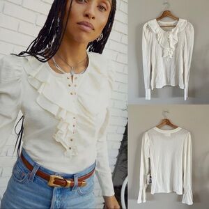Nation LTD | Tommie Frilly Henley Top in off-white